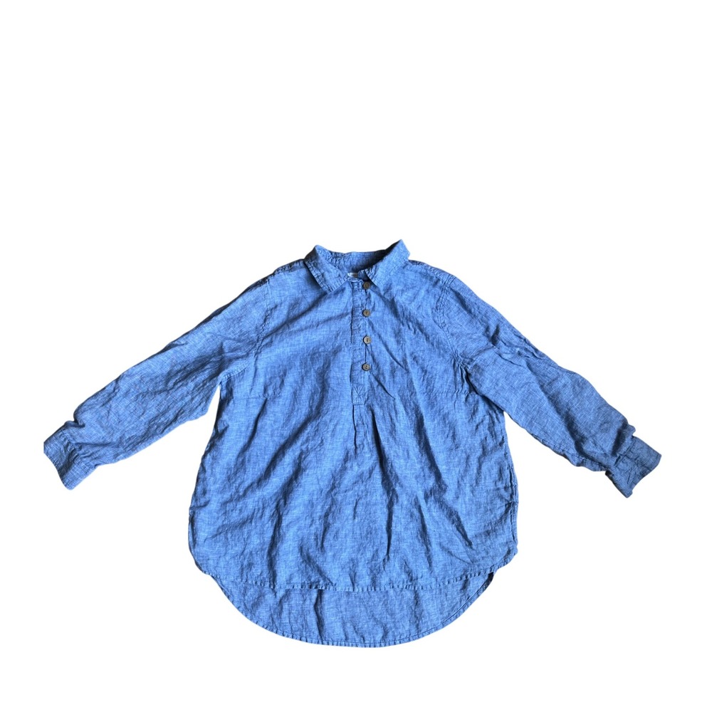 Sigrid Olsen Blue 100% Linen Henley Tunic‎ Top Plus Size 1X Chambray Lagenlook